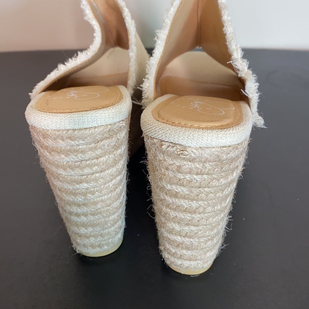 Women’s Cream Frayed Espadrille Wedge Slides - Picture 5 of 11